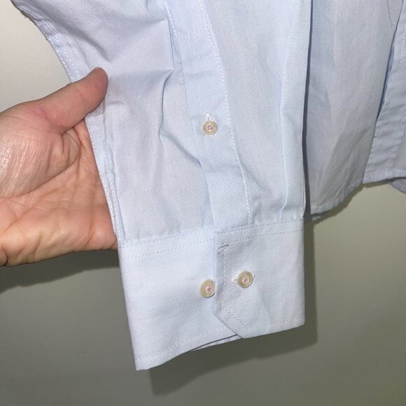 Oleg Cassini Skinny Shirt XL Mens Vintage Cotton Blue Pink Striped Pocket Collar - Picture 7 of 12